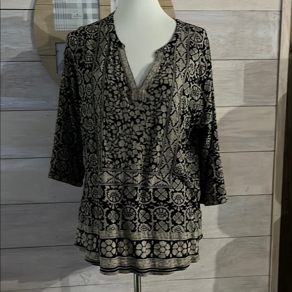 Lucky Brand Black and Cream Women's Top 1X